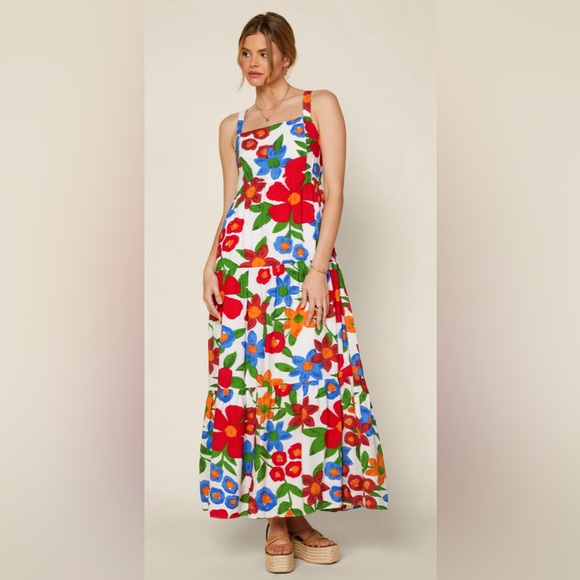 Skies Are Blue Women Isabel Colorful Floral Smock Sleeveless Maxi Dress Size M - Picture 1 of 8